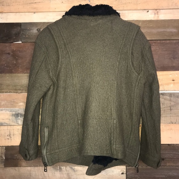 Free People Olive Wool Blend Utility Moto Motorcycle Military Bomber Jacket Coat - Picture 10 of 15